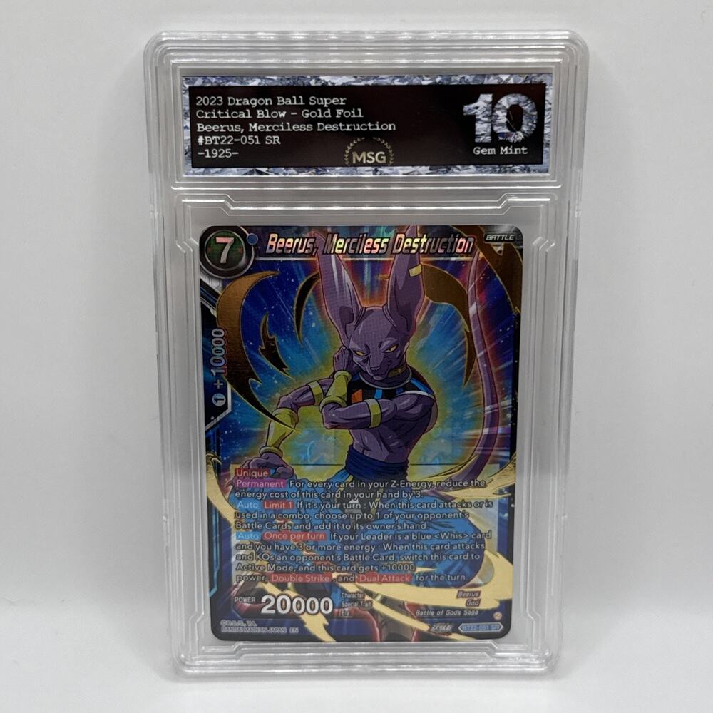 DBS Beerus, Merciless Destruction BT22-051 SR Foil Critical Blow Graded 10 Gem